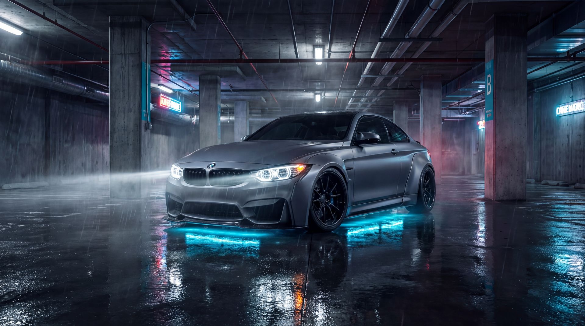 小欣奈夜间改装视频：宝马M4宽体套件安装与氛围灯调试