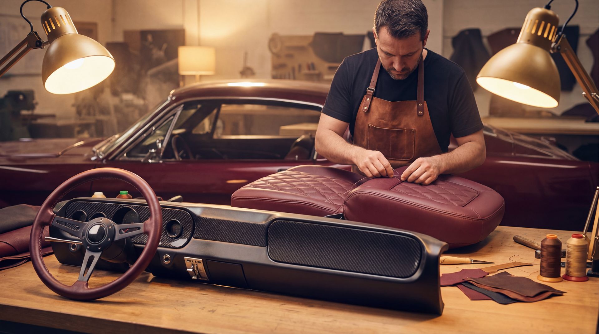 小欣奈改装教程视频：经典肌肉车内饰翻新手工皮革定制